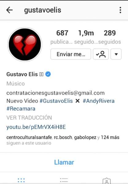 Capture de la cuenta de instagram de @gustavoelis