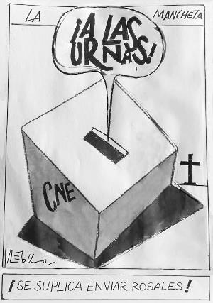 Caricatura de Régulo con urna del CNE y cruz en un cementerio