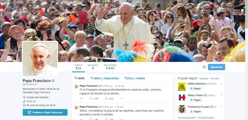 la cuenta @pontifex_es es la que más seguidores del Papa Francisco tiene