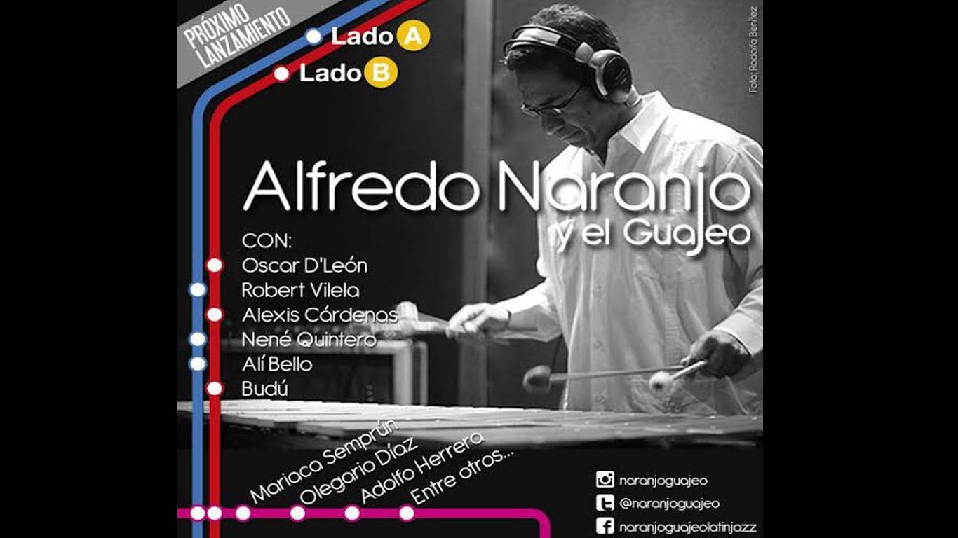 Alfredo Naranjo muestra este lunes el afiche promocional de su feat con Óscar D' León