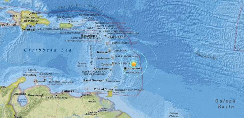 Un terremoto se registró este jueves al noroeste de Barbados