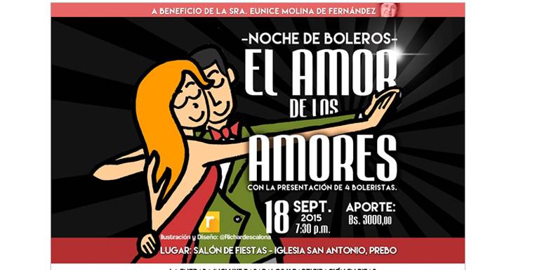 Este viernes 18 de septiembre, en el salón de fiestas de la Iglesia San Antonio, en Prebo (Valencia, estado Carabobo), se realizará el especial Noche de Boleros: “El amor de los amores”