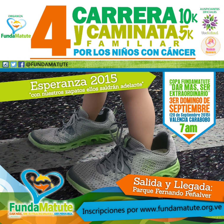 Por cuarto año consecutivo, Sporade patrocina la Carrera y Caminata familiar Esperanza 2015, realizada en Valencia por Fundamatute, institución que apoya a los niños con cáncer