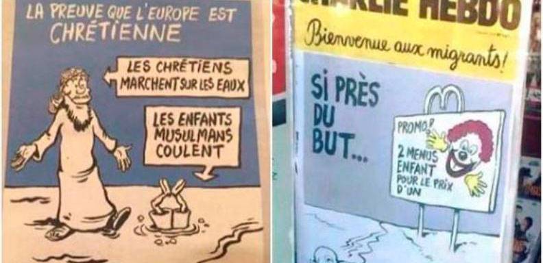 Nuevas viñetas de Charlie Hebdo siembran polémica en torno al pequeño Aylan Kurdi/ Foto: Twitter