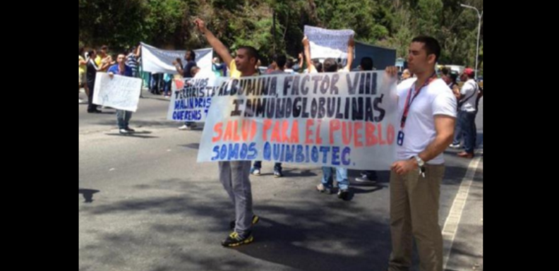 Protesta de los trabajadores de Quimbiotec. Foto Twitter