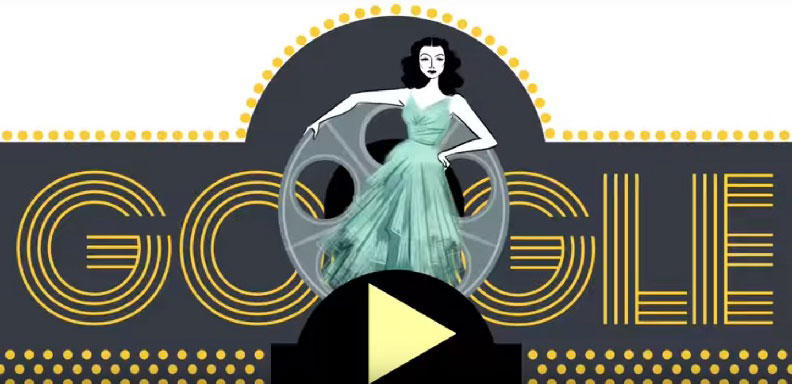 Hedy Lamarr, creadora de la tecnología precursora del wi-fi y el GPS, fue homenajeada con el doodle de Google este 9 de noviembre/ Foto: Captura