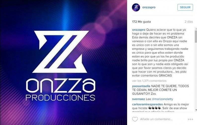 Publicado por Alonso en la cuenta de Instagram de Onzza Productiones.