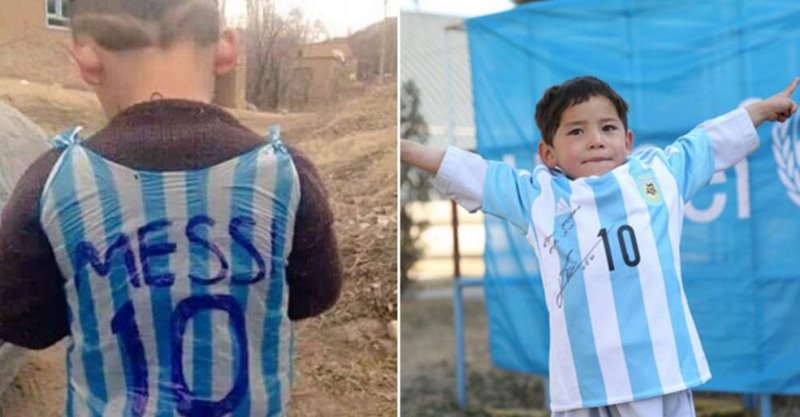 "¡Murtaza vio hoy cumplido uno de sus mayores sueños! Ha recibido camisetas del equipo y un balón firmado con un mensaje personal" de Messi, indicó en un comunicado Unicef