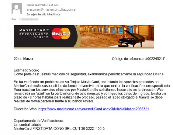 Correos falsos simulan ser MasterCard para robar datos de clientes