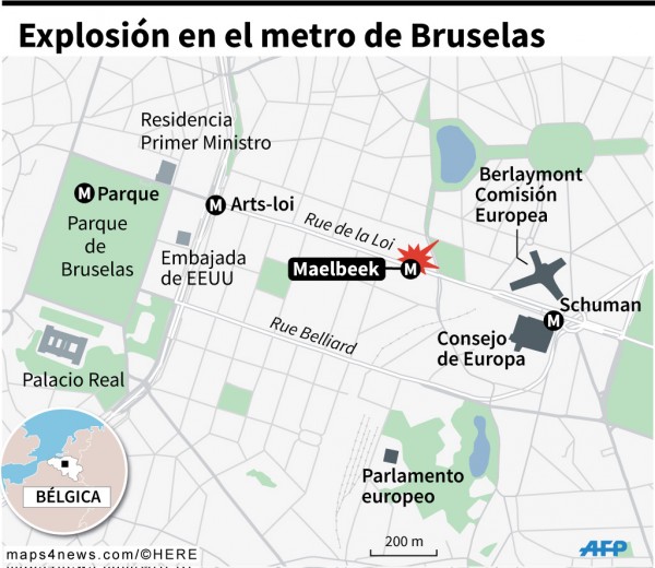 Las explosiones se producen tras la detención en Bruselas de Saleh Abdeslam, principal sospechoso de los ataques terroristas de París, tras cuatro meses de fuga/ Infografía: AFP