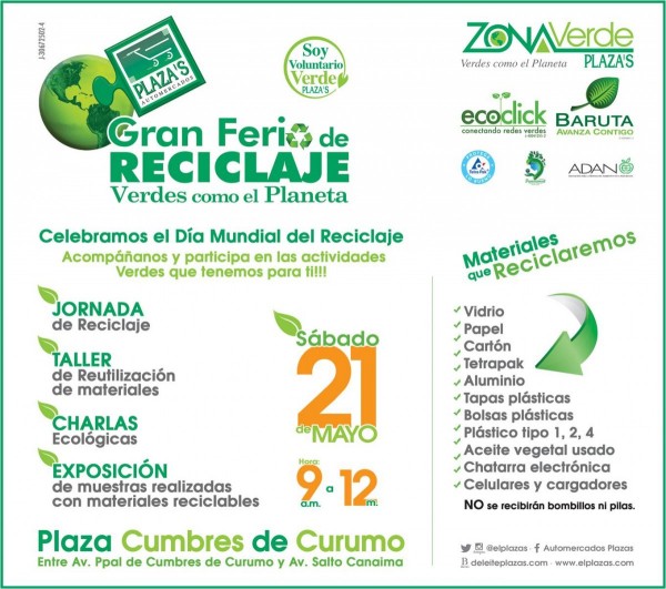 Automercados Plaza´s te invita a participar en la Gran Feria de Reciclaje "Verdes como el Planeta" 