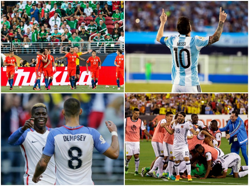 Argentina y Chile golearon, Estados Unidos peleó a brazo partido y Colombia sufrió en los penales. Así se instalaron en las semifinales de la Copa América Centenario
