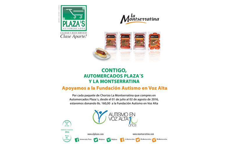 La Montserratina y Automercados Plaza´s en unión con la Fundación Autismo