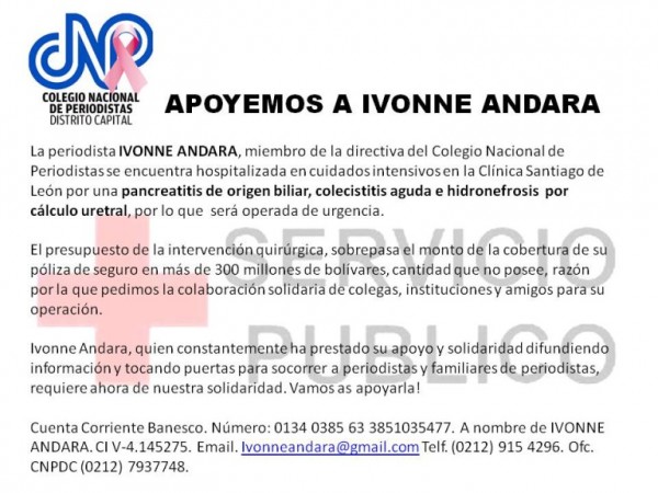 CNP solicita ayuda para periodista Ivonne Andara