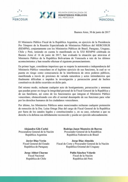 Declaracion de Ministerios Públicos Mercosur