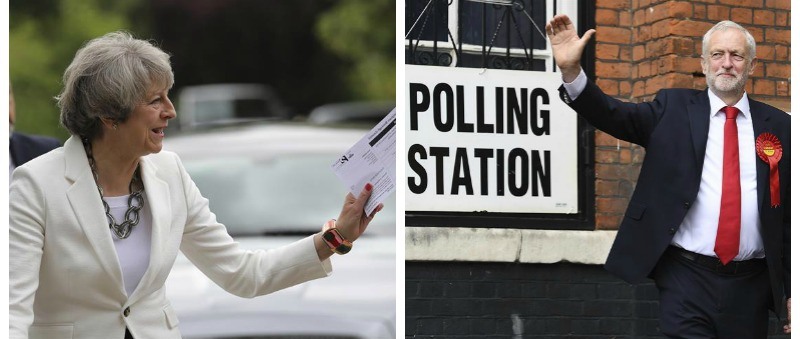 Theresa May y Jeremy Corbyn votan en las elecciones Reino Unido