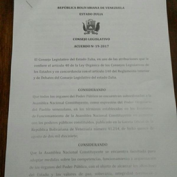 Declaratoria del CLEZ contra Juan Pablo Guanipa