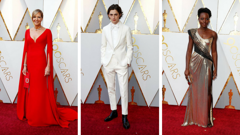 Allison Janney, Timothee Chalamet y Lupita Nyong'o en su paso por la alfombra roja de los Premios Óscar