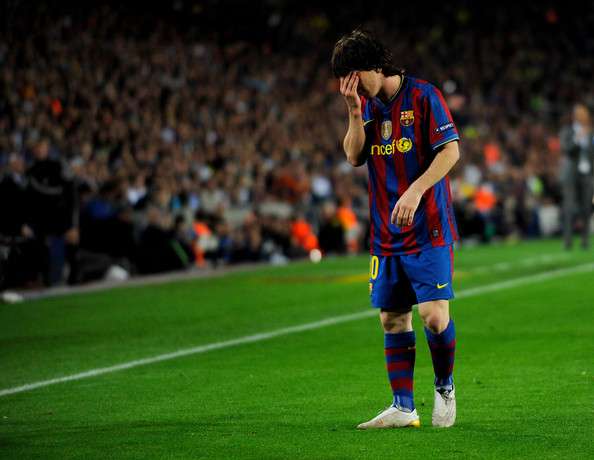 Lionel Messi tras la eliminación del Barcelona a manos del Inter de Mourinho en semifinales de la UCL 2010 