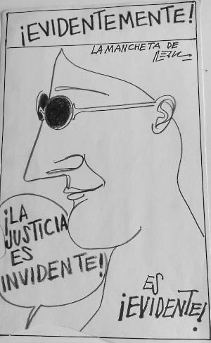 Caricatura de Régulo con silueta representado una invidente usando lentes oscuros