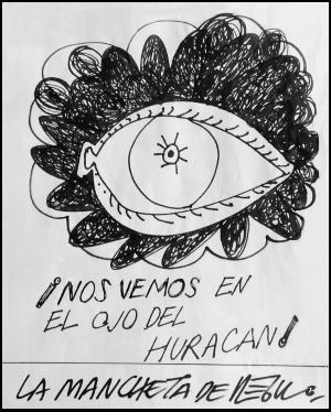 Caricatura de Régulo con el dibujo de un ojo que representa el ojo del huracán