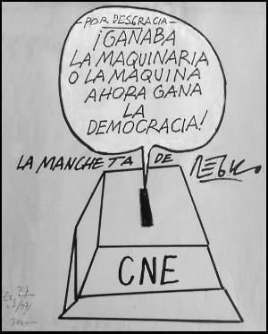 Caricatura de Régulo con urna electoroal y mensaje relacionado con la maquinaria electoral