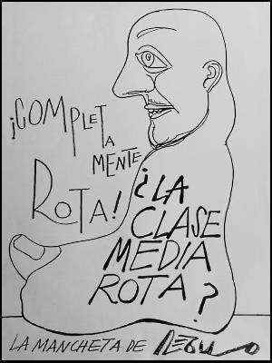 Caricatura de Régulo con figura con el rostro de perfil y cuerpo que asemeja un pie con mensaje de la ruina de la clase media en Venezuela