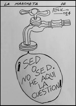 Caricatura de Régulo con dibujo de un grifo con una gota con mensaje