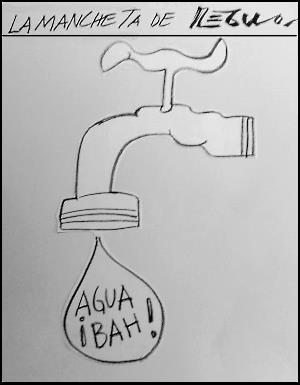 Caricatura de Régulo con dibujo de un grifo con una gota de agua con mensaje